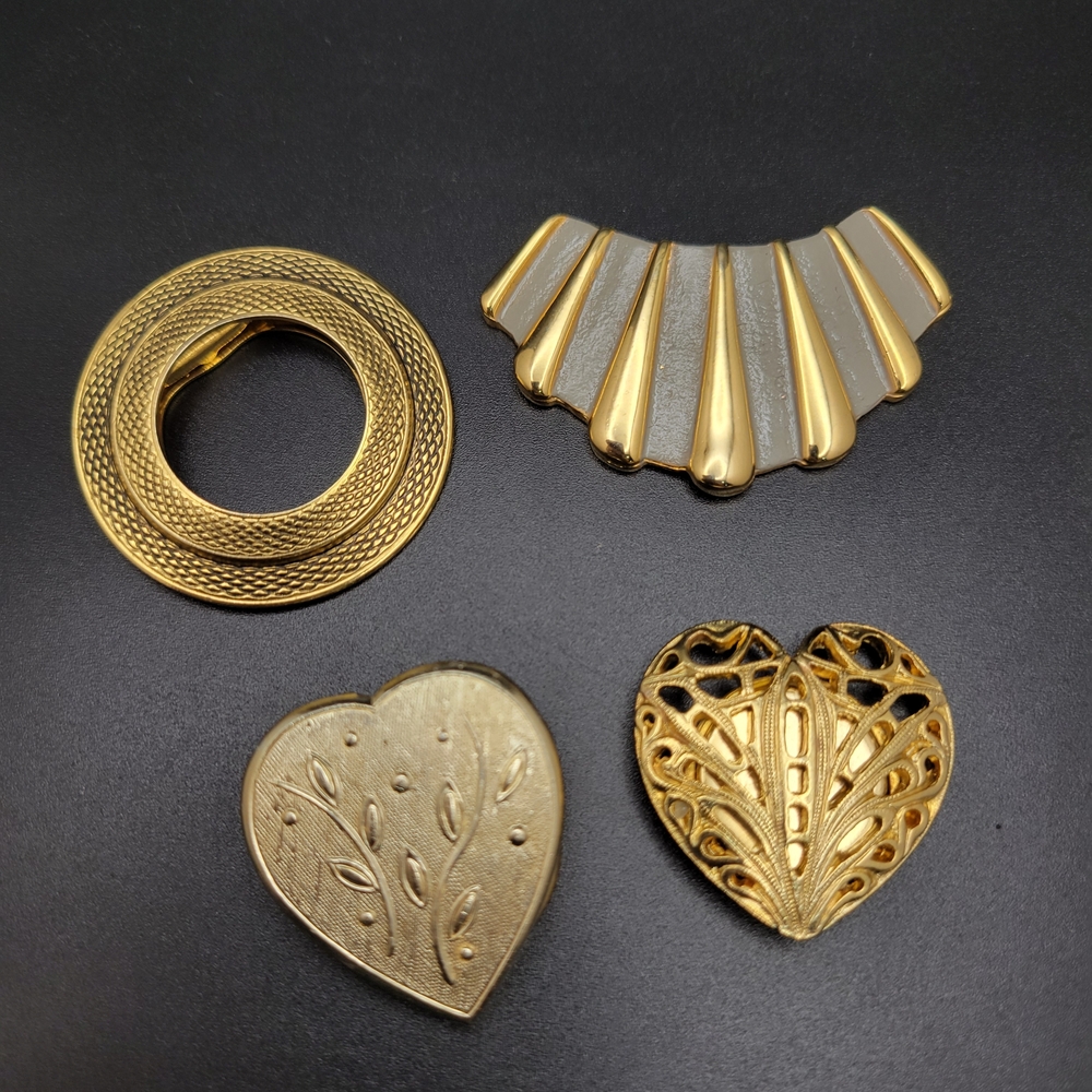 Gold-Tone Mixed Metal Decorative Jewelry Set - Button Cover, Shoe and Scarf Clip